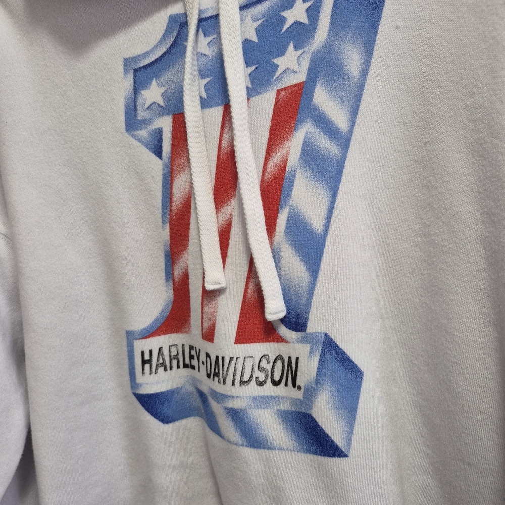 Harley Davidson Cropped Flag Bars and Stars Hoodie Size 2XL - Picture 2 of 7